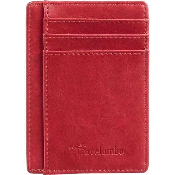 Mens Front Pocket Minimalist Leather Slim Wallet RFID Blocking Medium Size Red - Picture 1 of 4